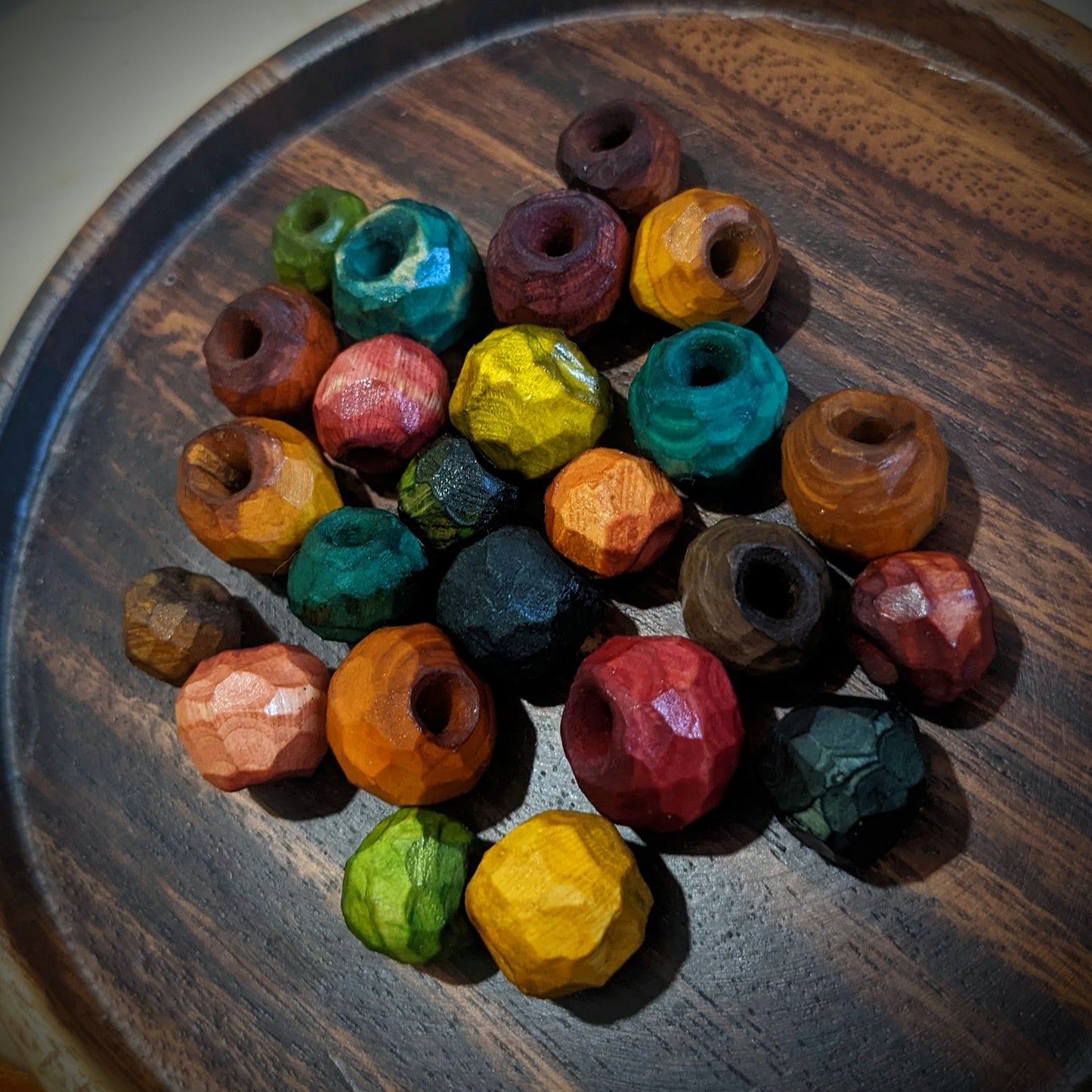 Carved twig beads for dreadlocks