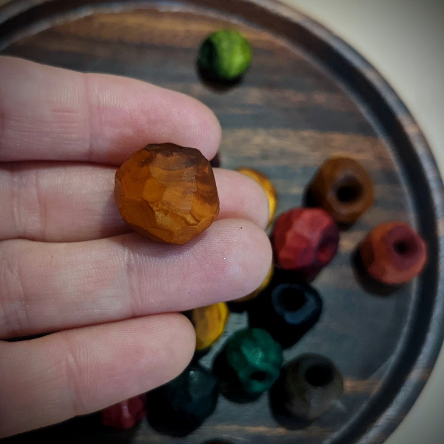 Carved twig beads for dreadlocks