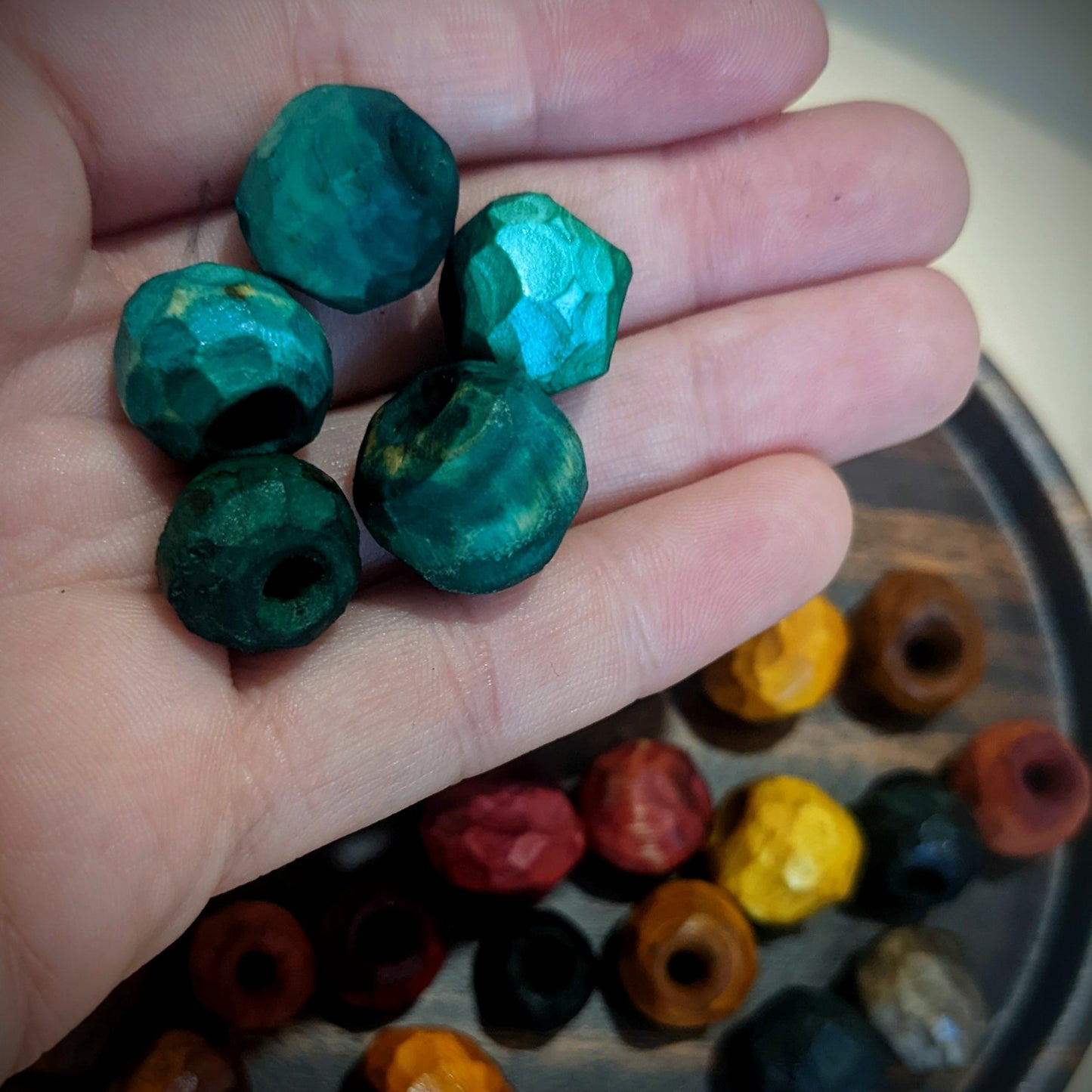 Carved twig beads for dreadlocks