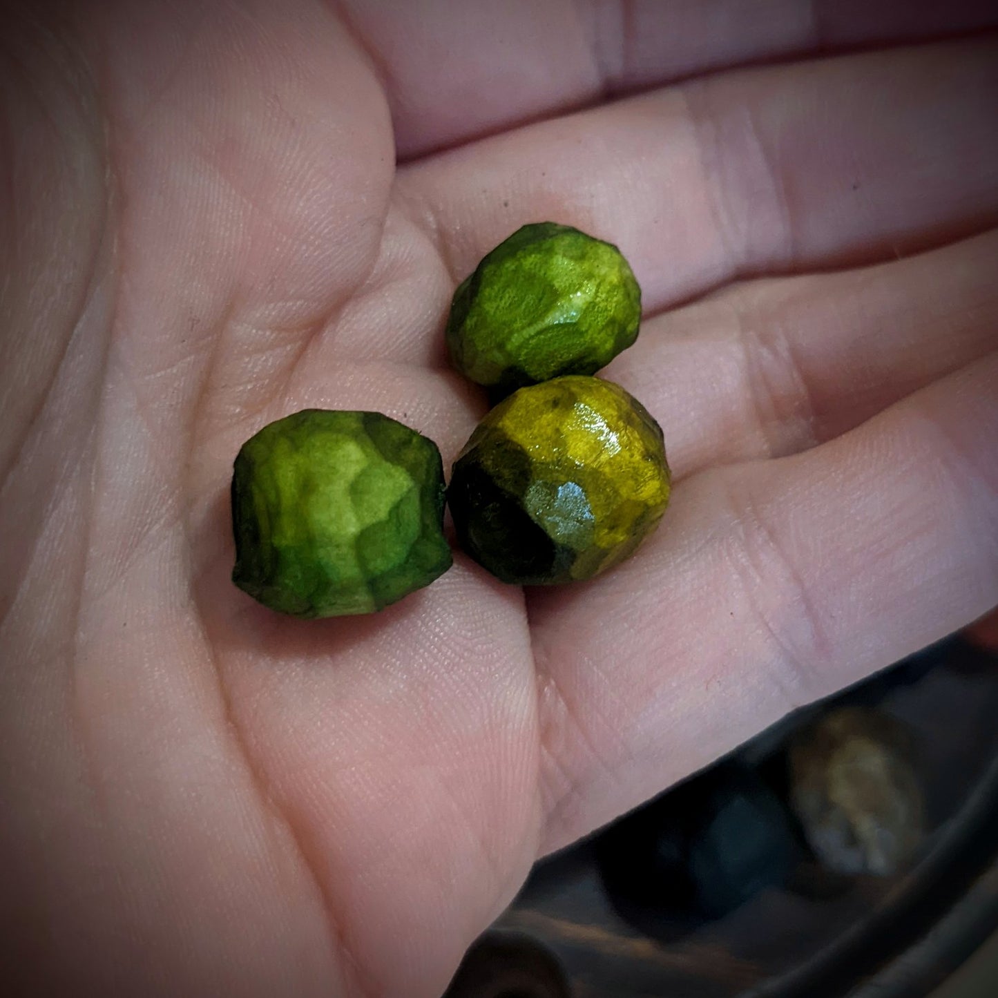 Carved twig beads for dreadlocks