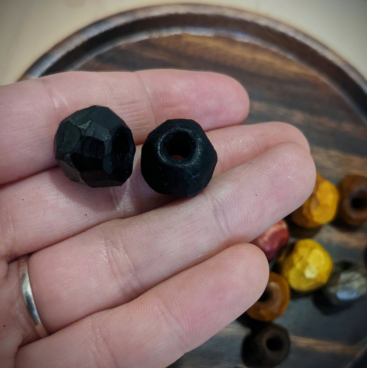 Carved twig beads for dreadlocks
