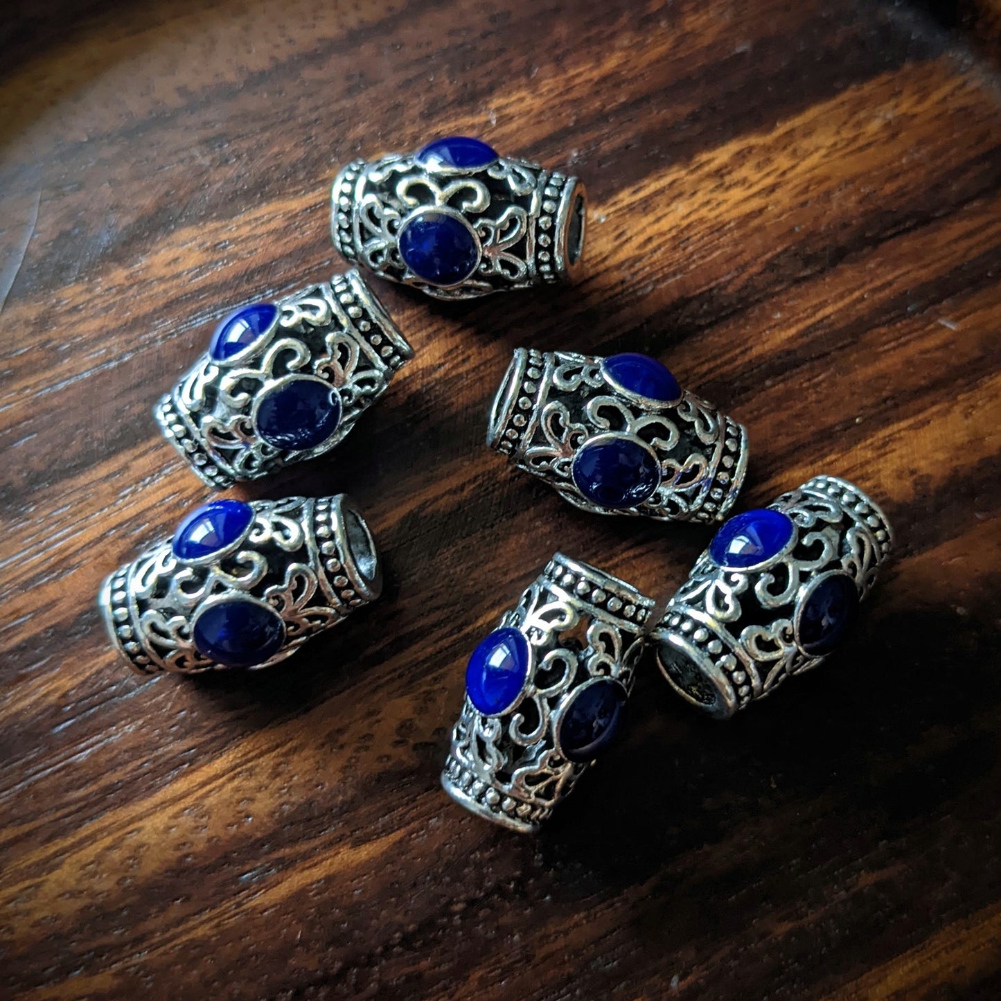 Metal beads with blue stone