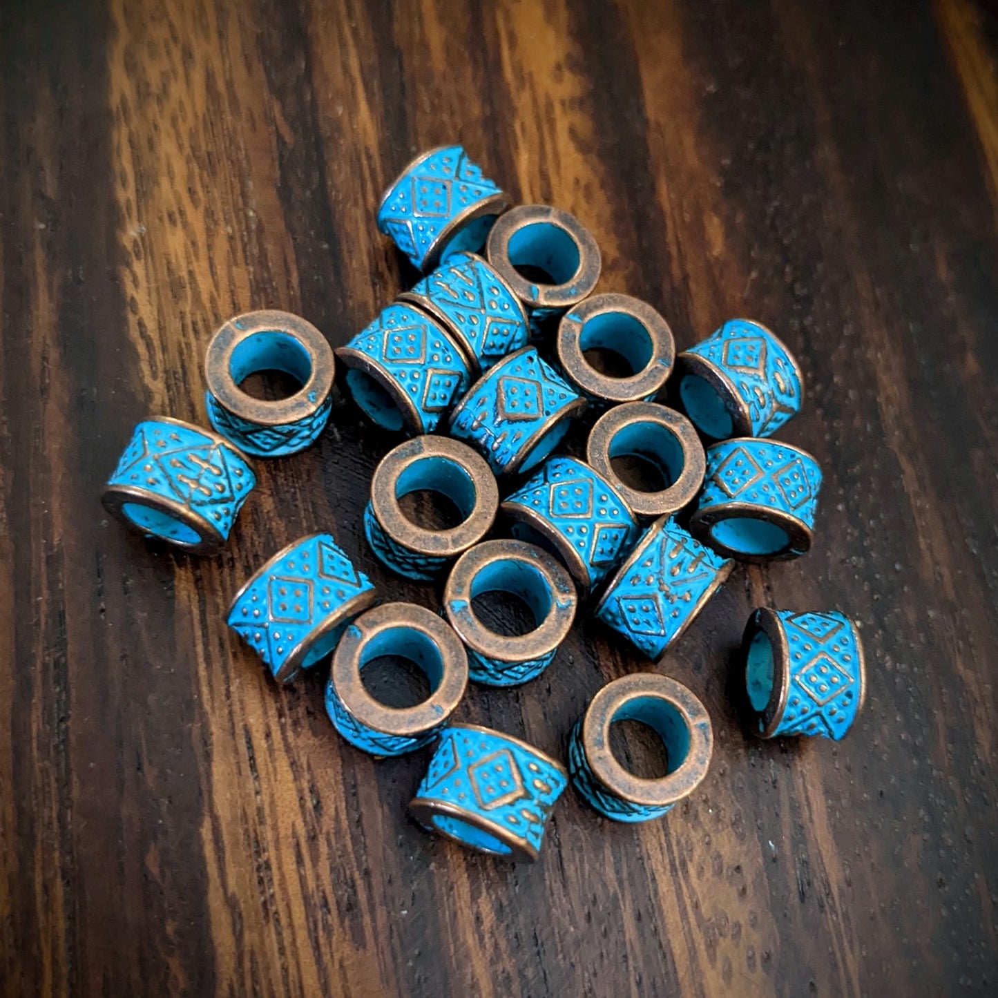 Metal copper beads with patina