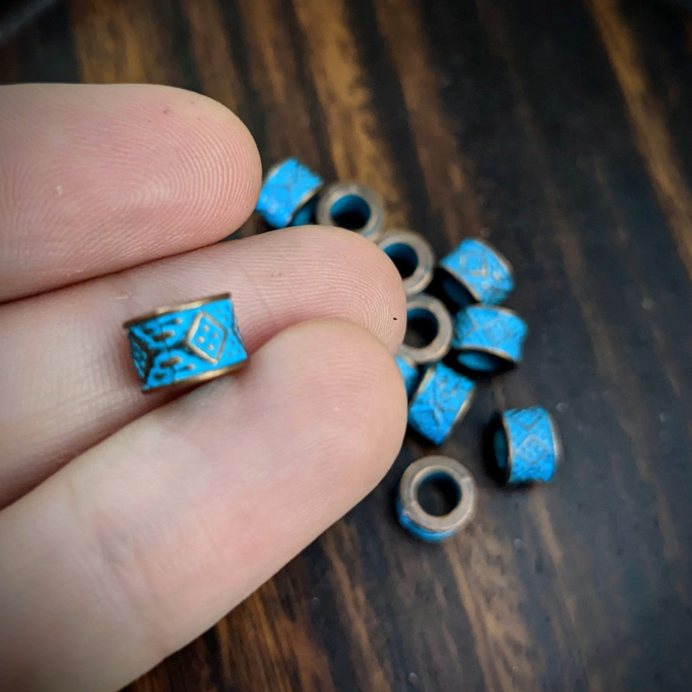 Metal copper beads with patina