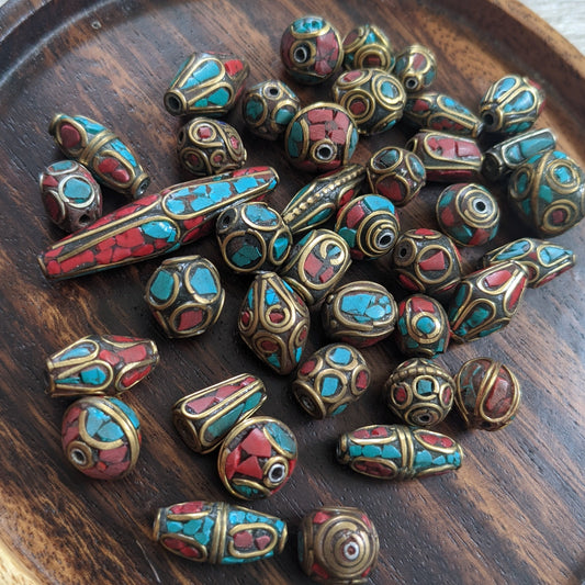 Tibetan metal beads with minerals