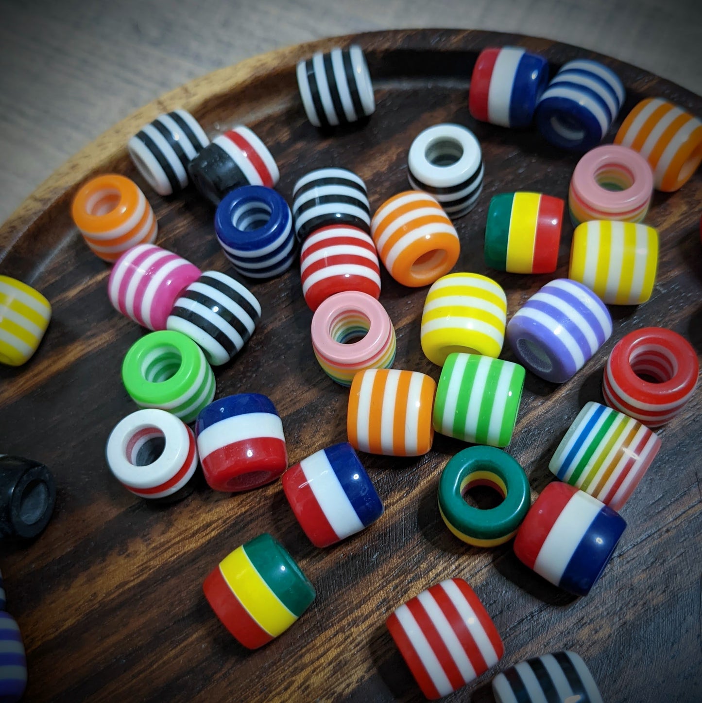 Striped dreadlock beads