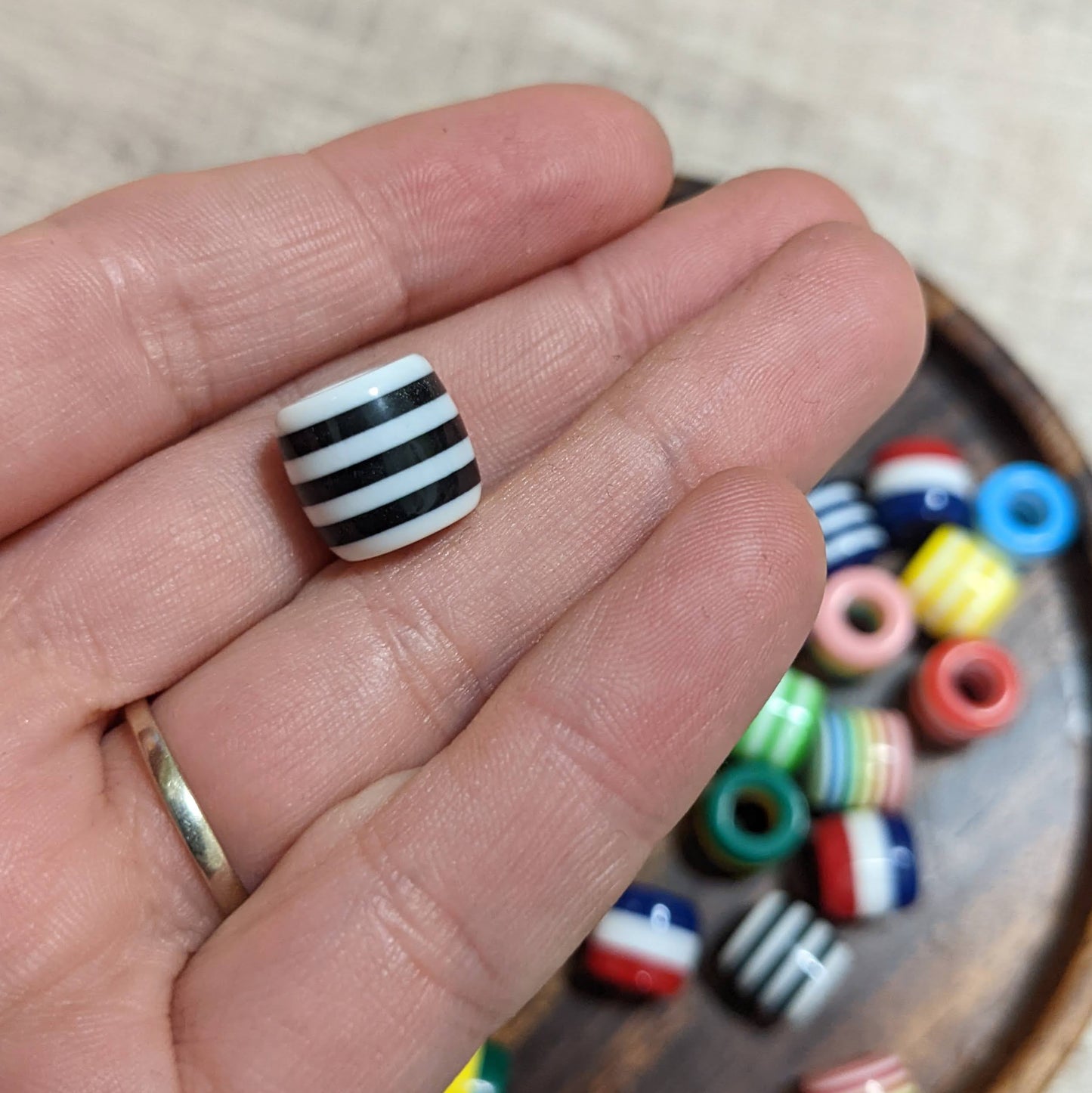 Striped dreadlock beads