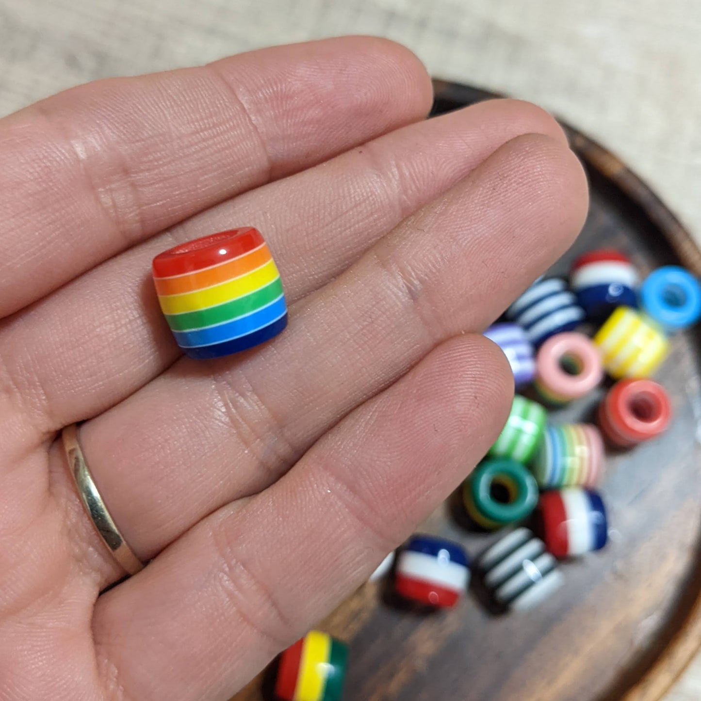 Striped dreadlock beads