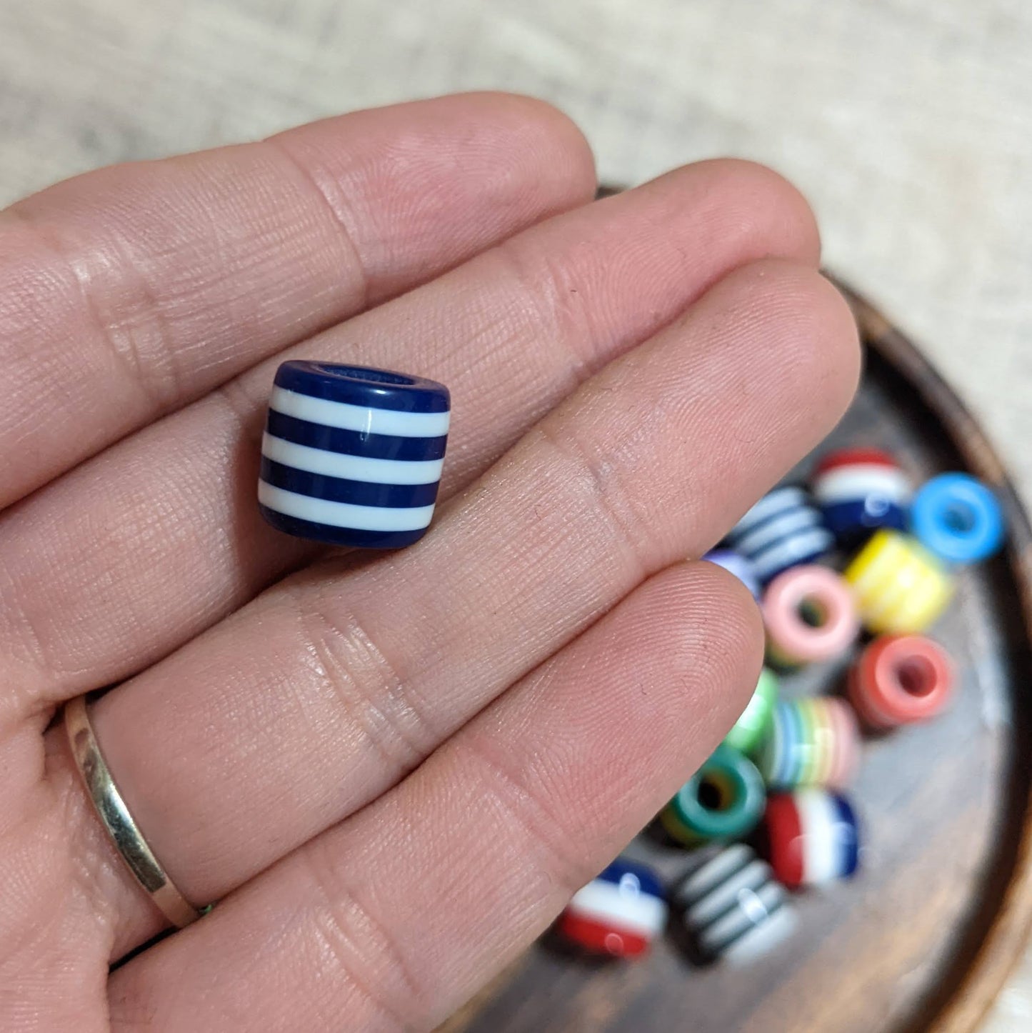 Striped dreadlock beads