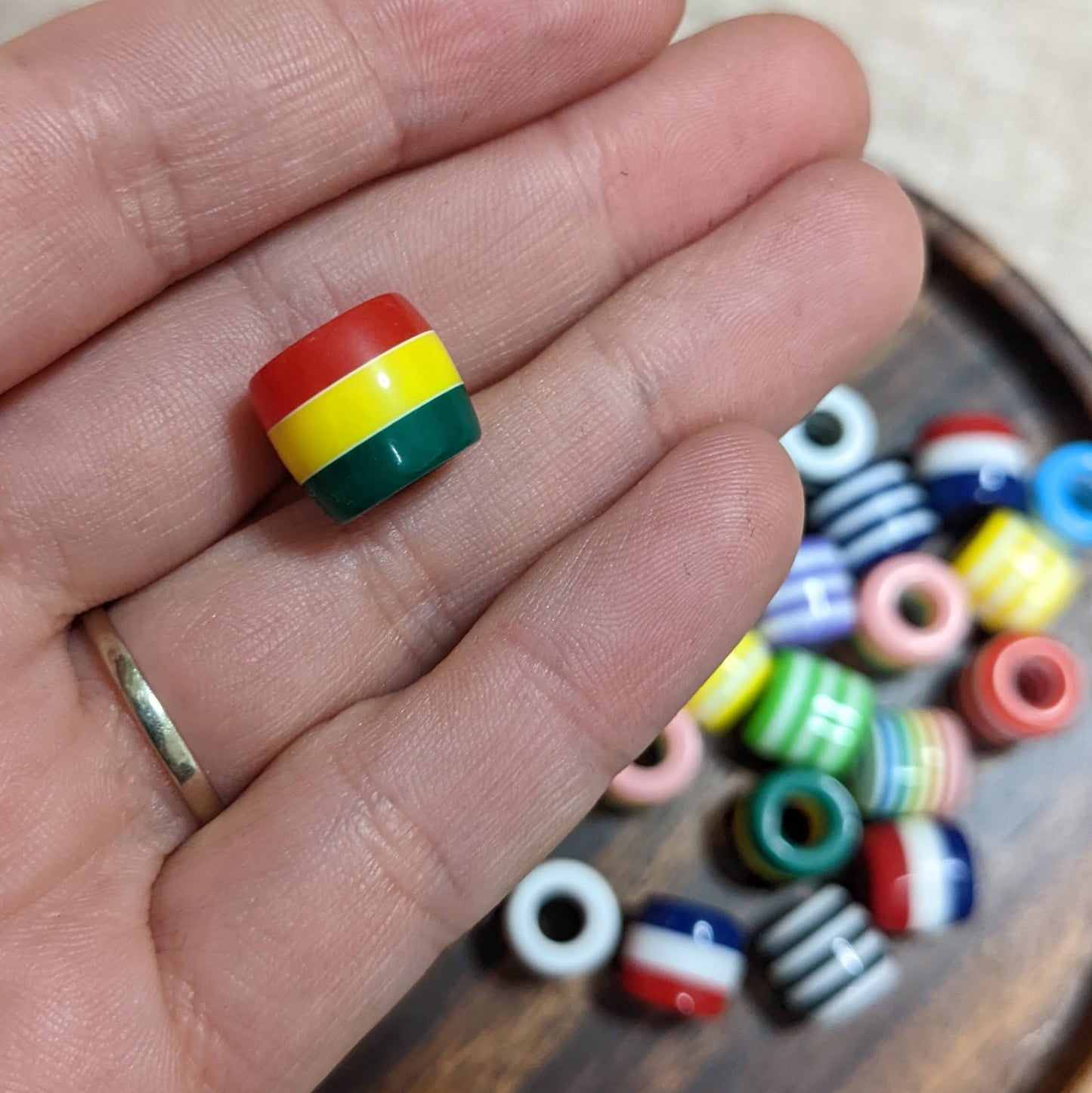Striped dreadlock beads