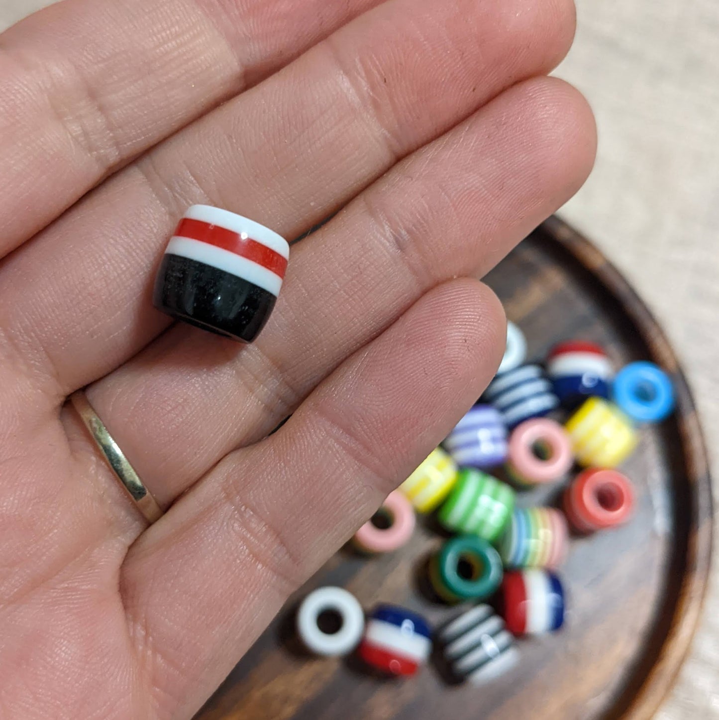 Striped dreadlock beads