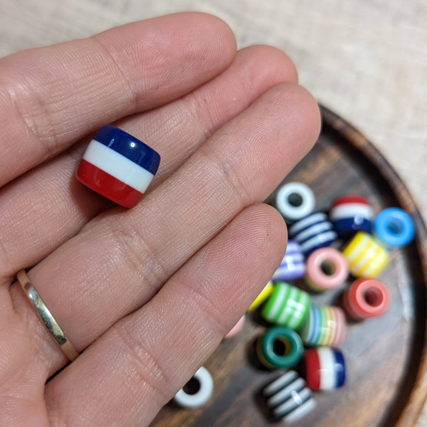 Striped dreadlock beads