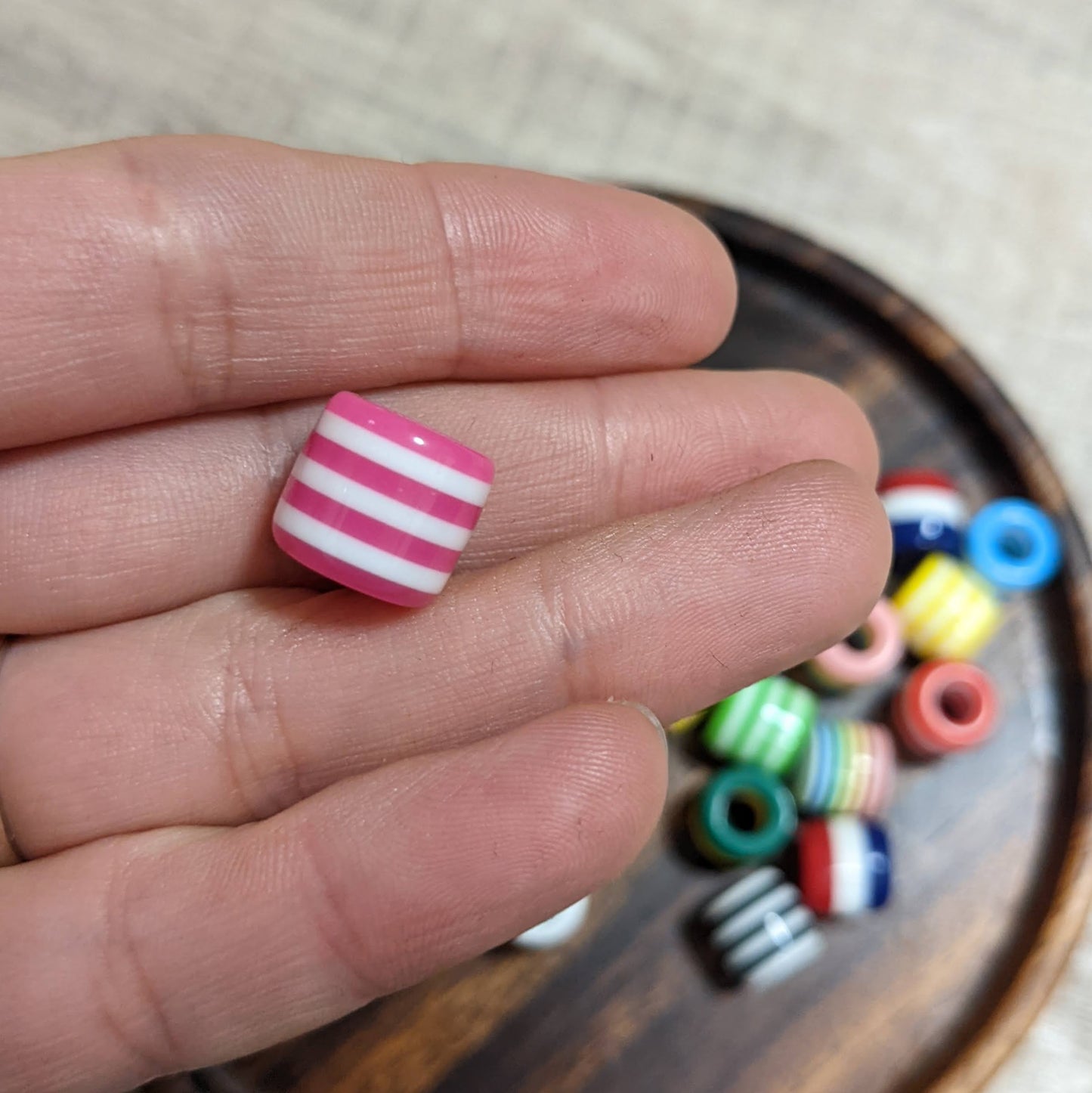 Striped dreadlock beads