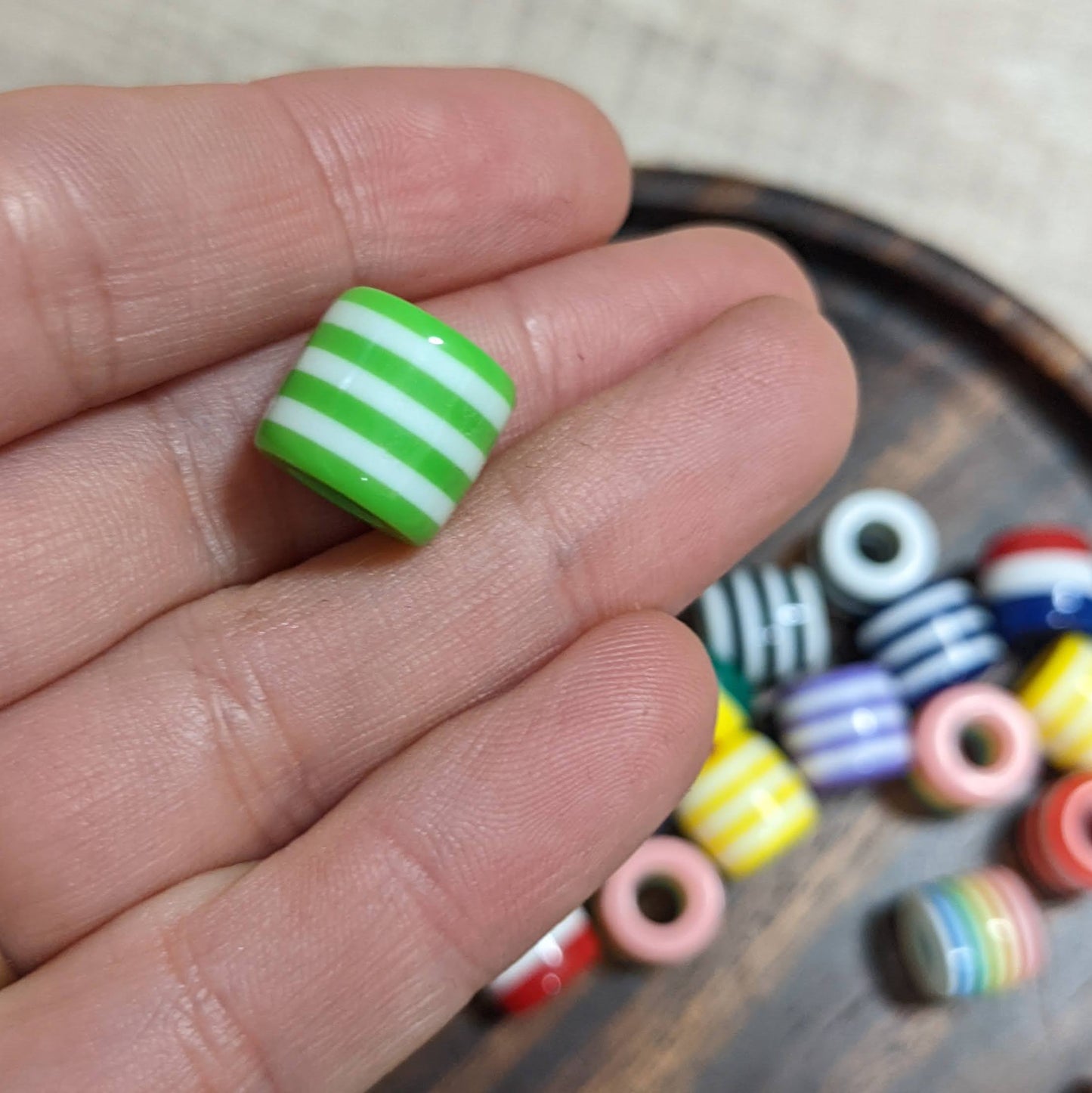 Striped dreadlock beads
