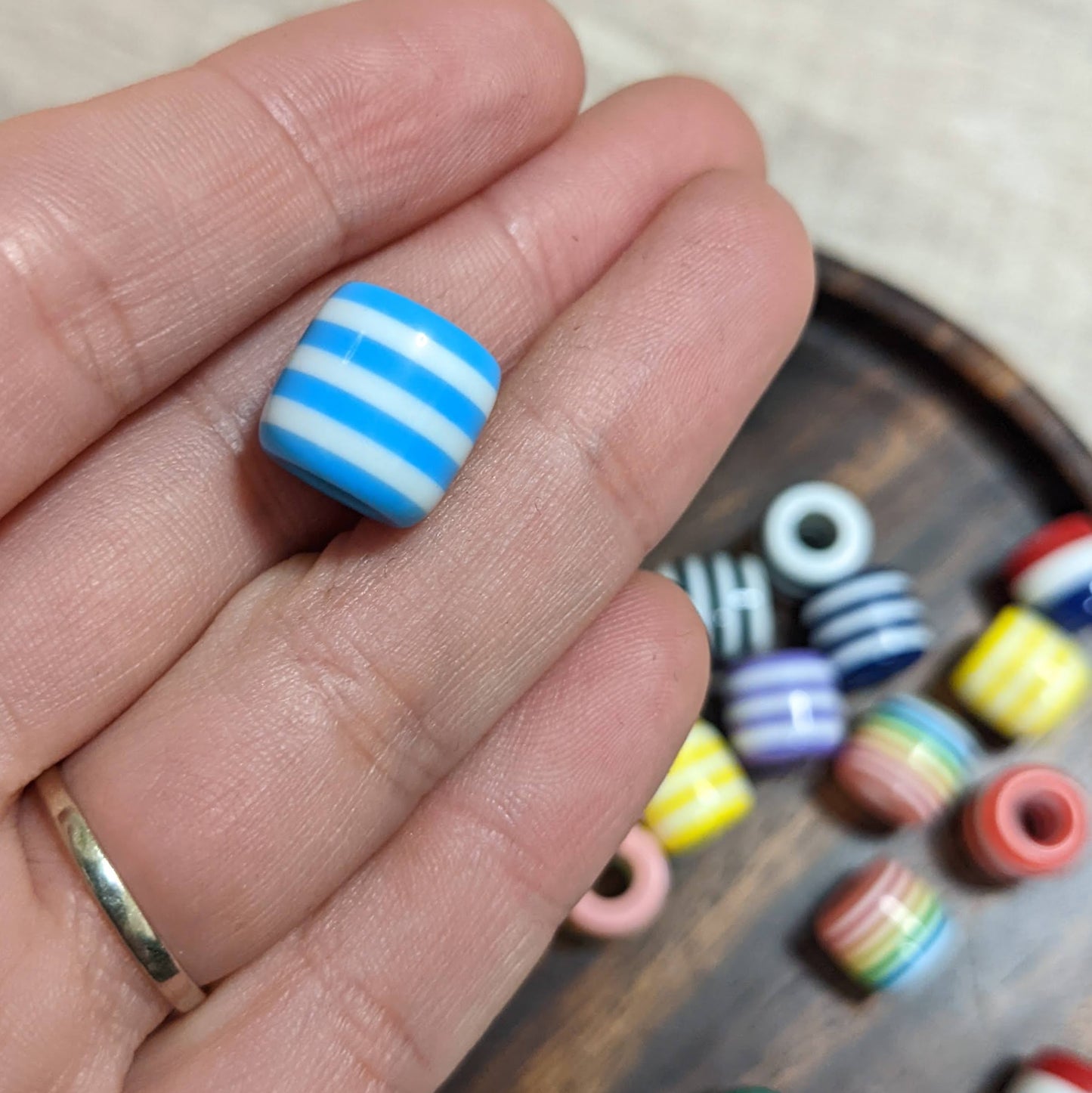 Striped dreadlock beads