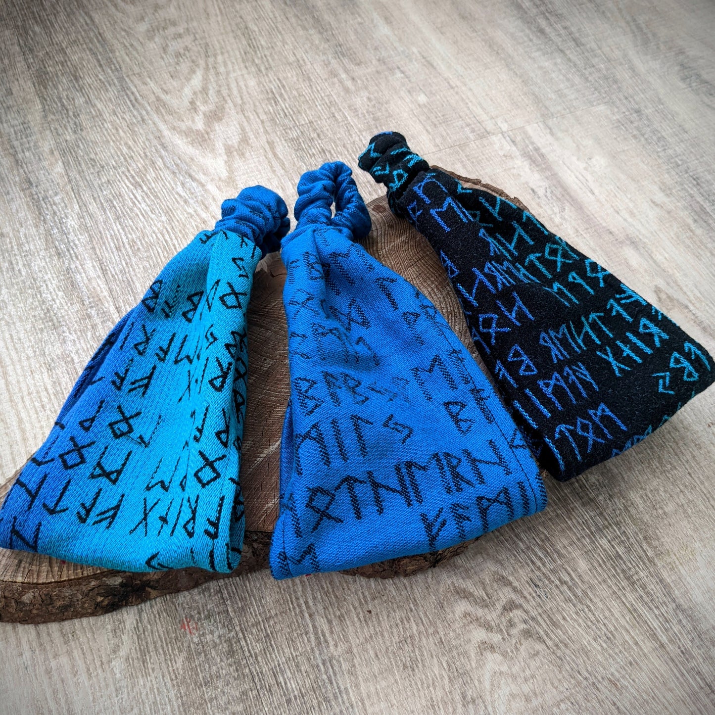 Scarf headband Runes on blue