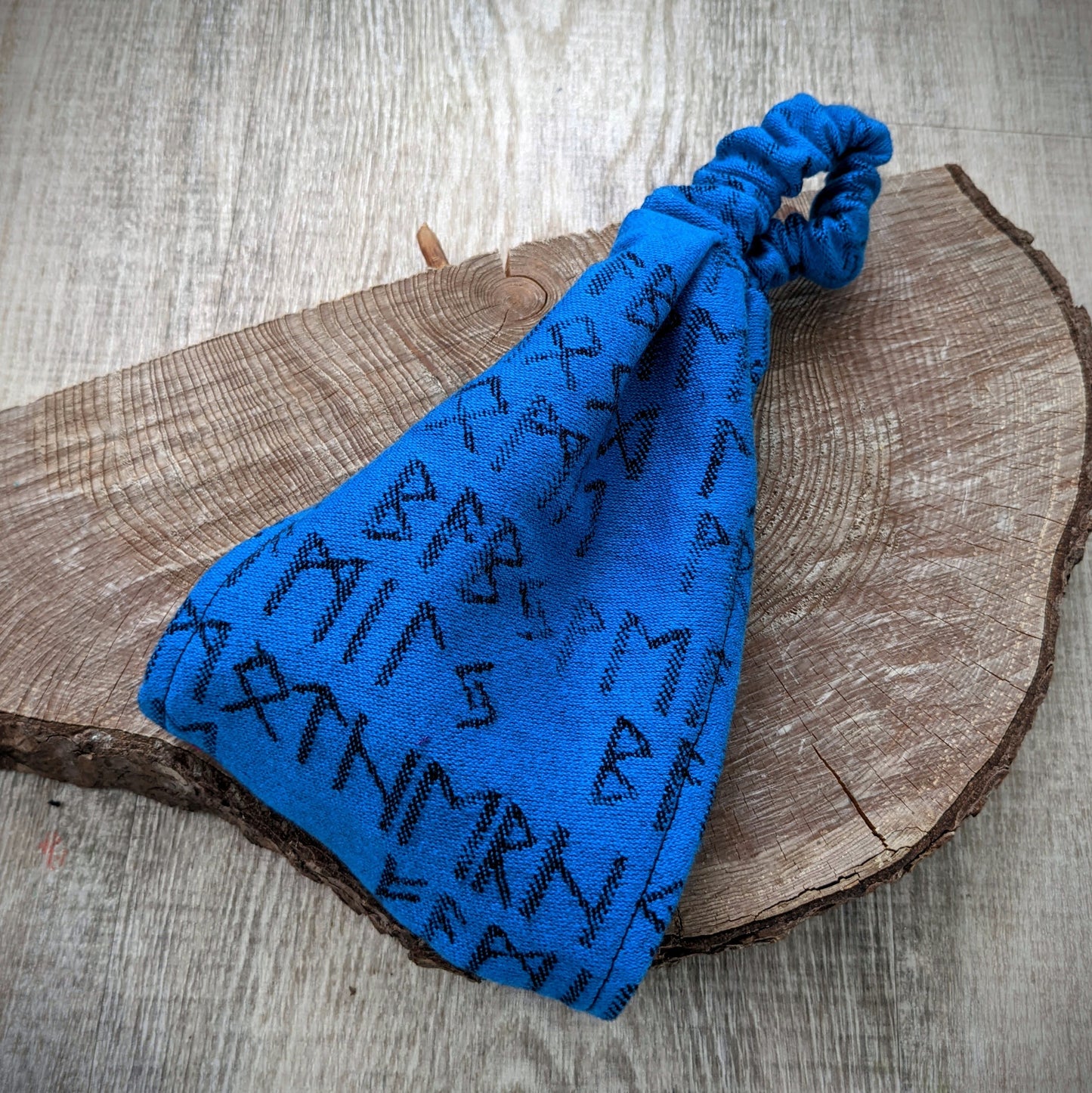 Scarf headband Runes on blue