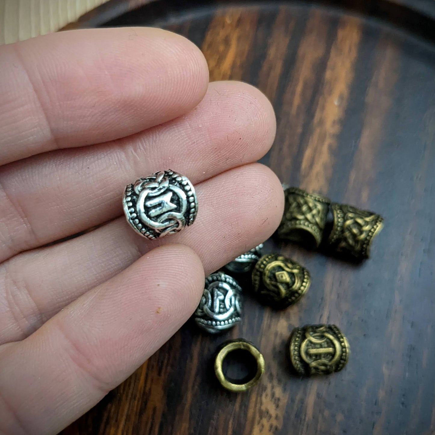 Metal rune beads small