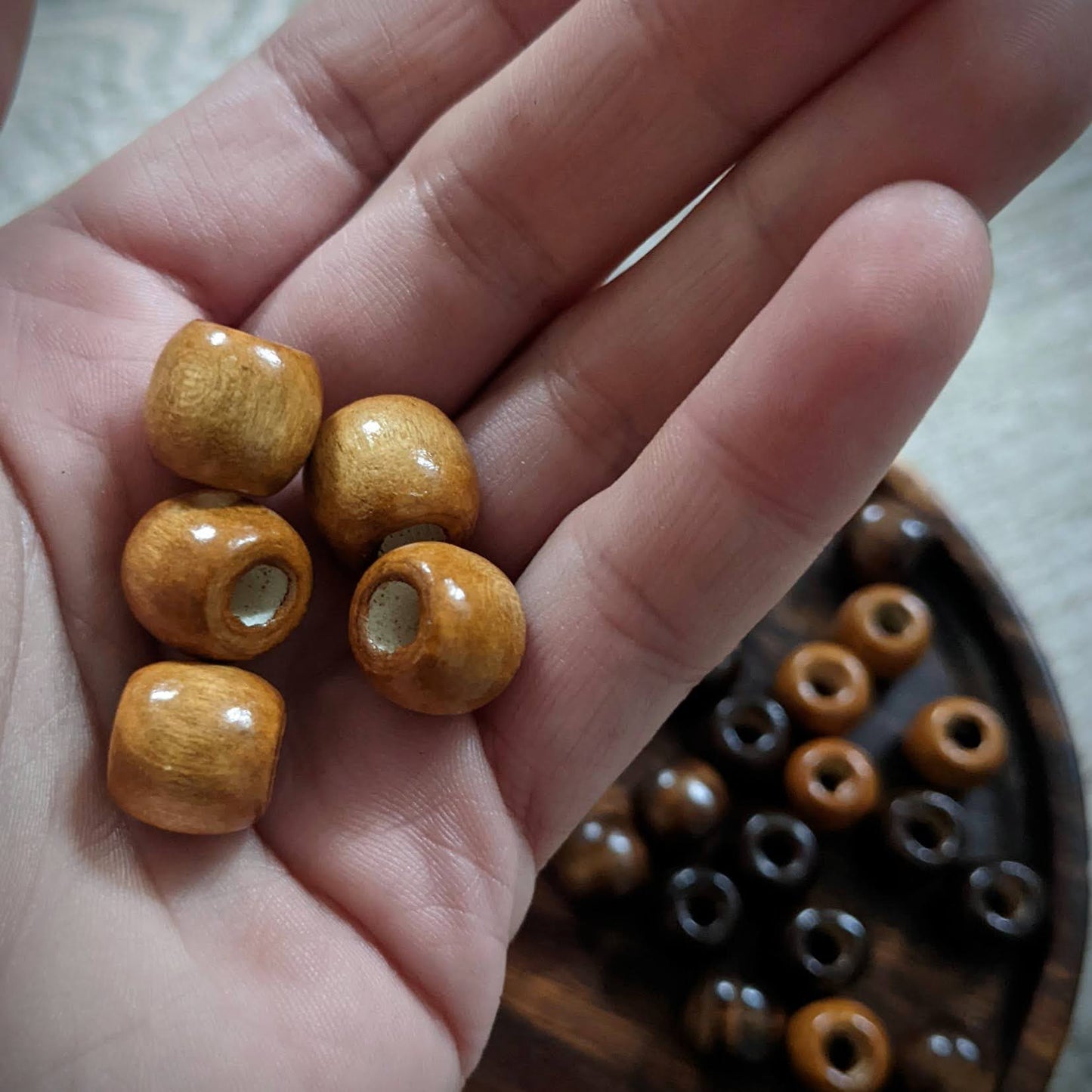Wooden beads for dreadlocks, natural