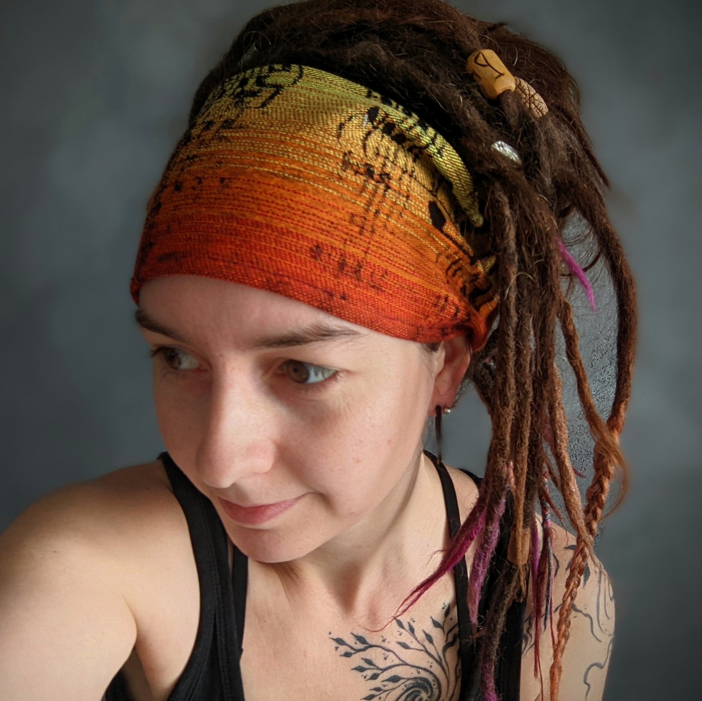 Scarf headband Notes rainbow orange