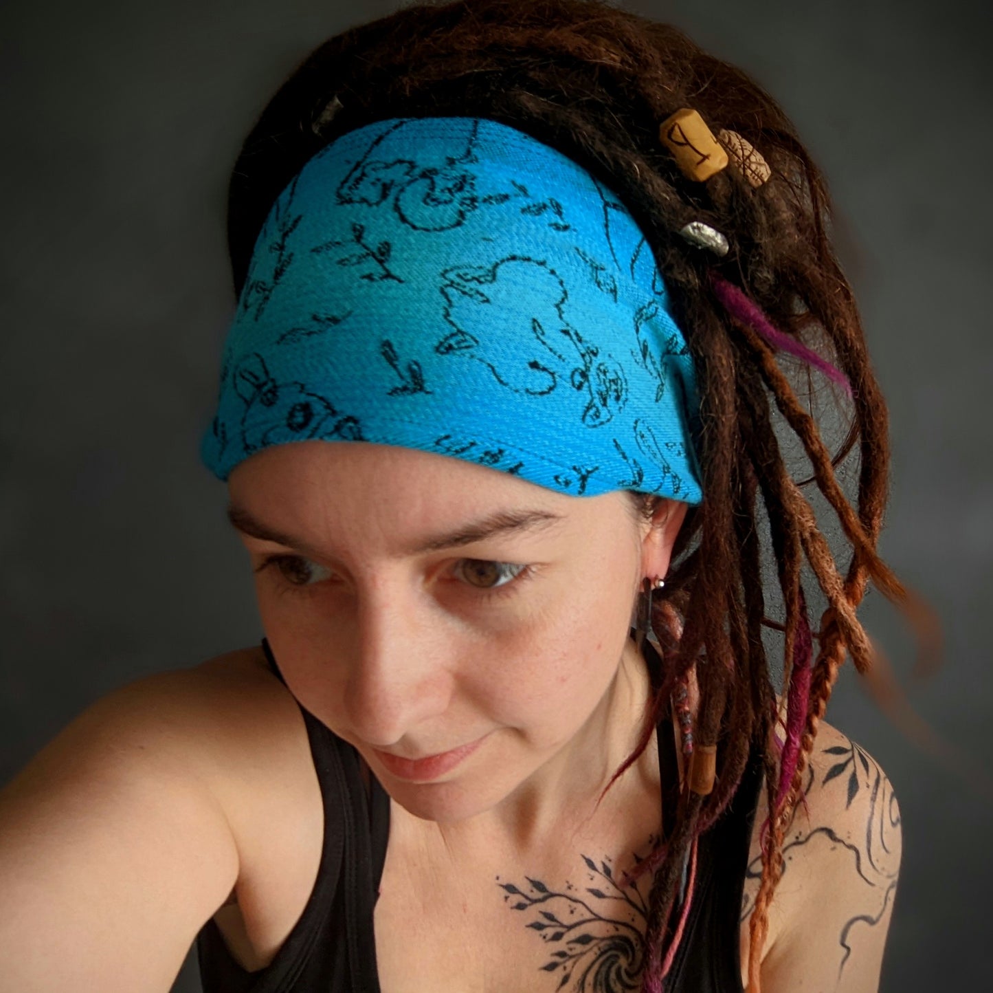 Šátková čelenka Zvířátka tyrkys