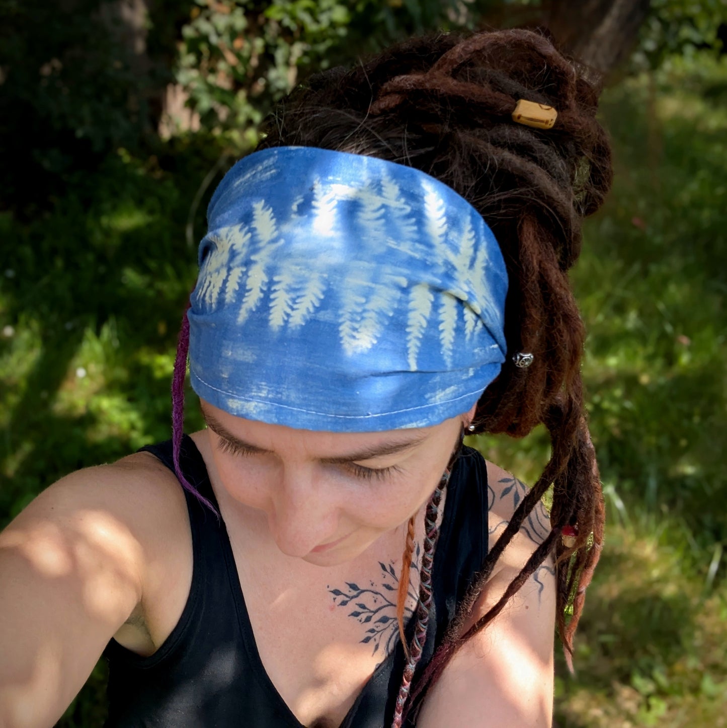 Scarf headband fern blue