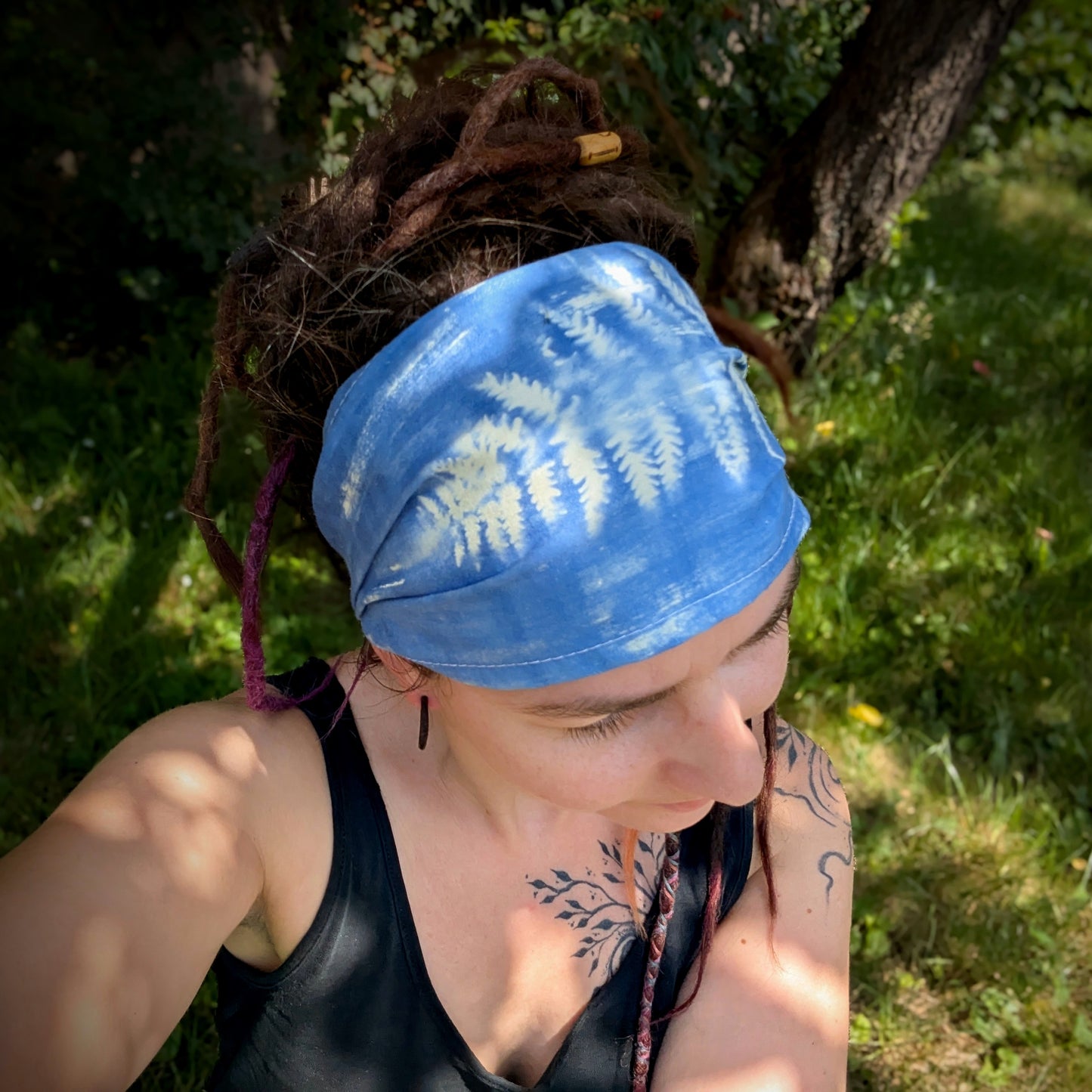 Scarf headband fern blue