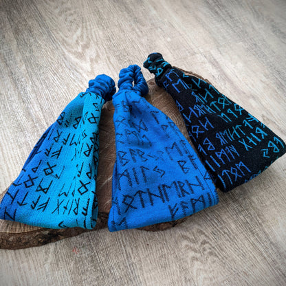 Scarf headband Runes on blue