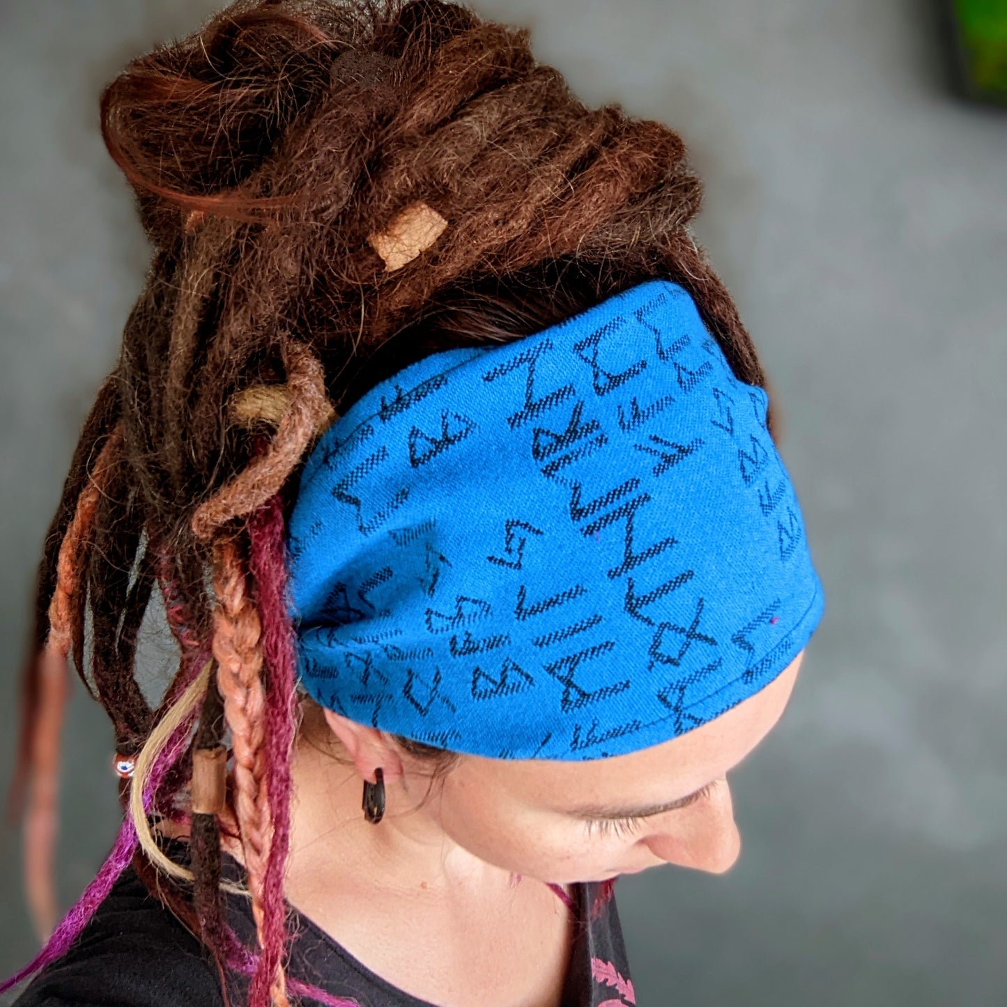 Scarf headband Runes on blue