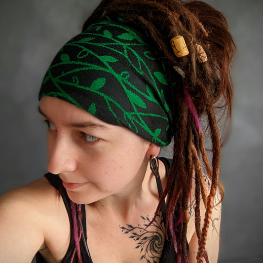 Scarf headband Leaves black 2