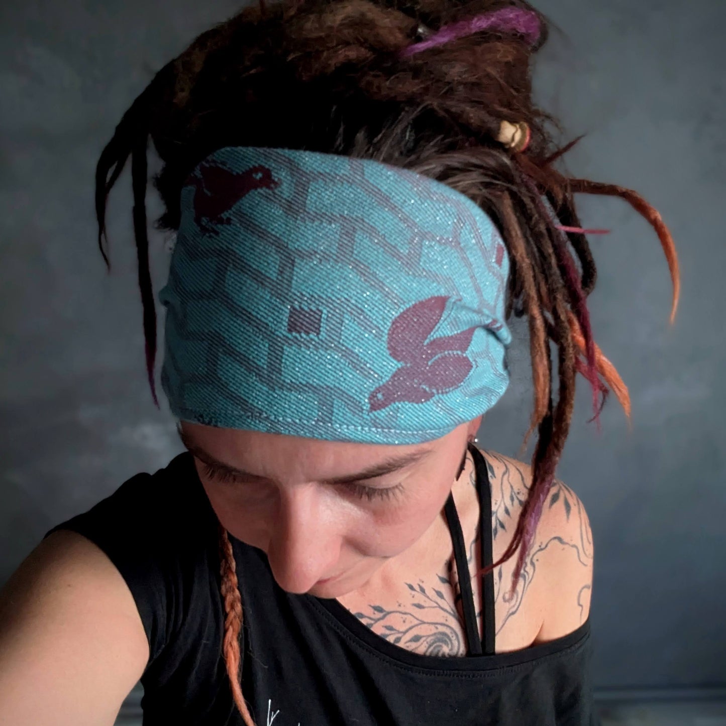 Scarf headband Birds brown
