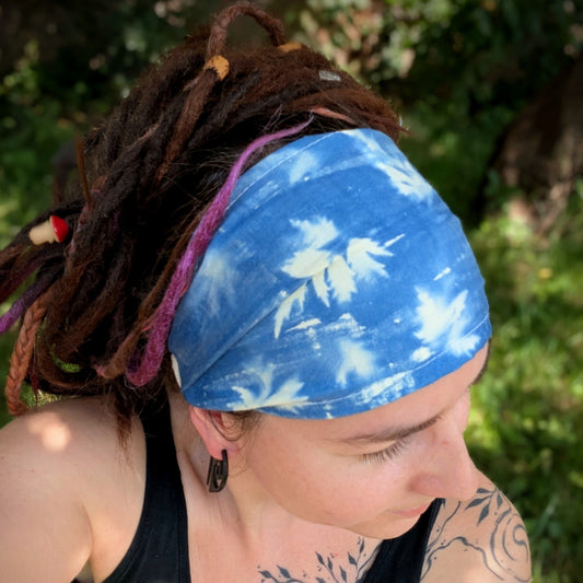 Scarf headband blue leaves