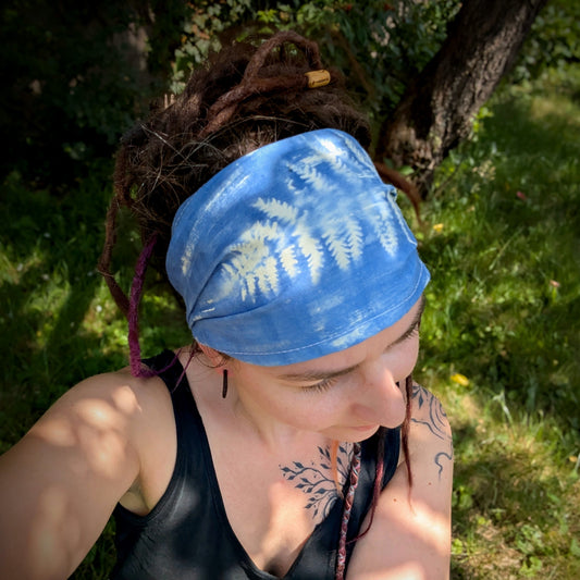 Scarf headband fern blue